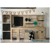 Steigerhouten speelmeubel 10 Steigerhouten speelhoek meubel met open vakken, bureau en speelkeuken in een combinatie speelmeubel