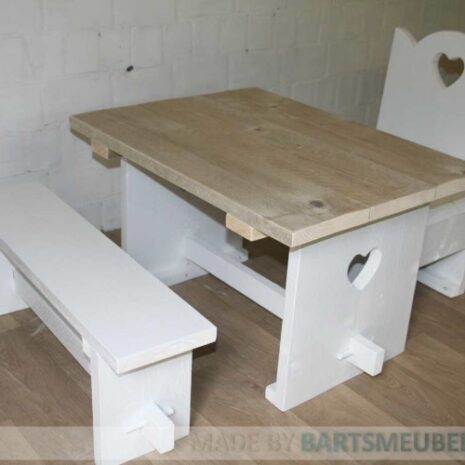 kinderset stoel, bankje en tafeltje steigerhout wit en naturel Nicolette