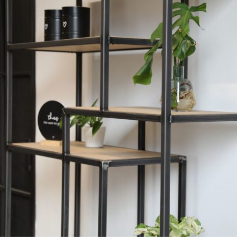 open vakken kast industrieel eikenhout en staal 2 - 140x200cm - transparant gespoten staal