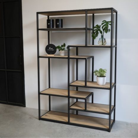 open vakkenkast industrieel eikenhout en staal 2 - 140x200cm - transparant gespoten staal