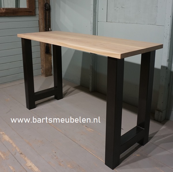 eikenhouten bartafel met stalen onderstel.1