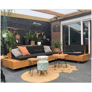 Eikenhouten loungebank botanische stijl