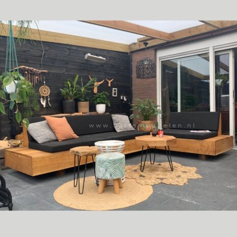 Eikenhouten loungebank botanische stijl