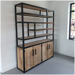 Kast gebrand eikenhout en staal justin