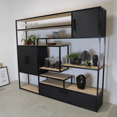 vakkenkast eikenhout en staal 8 - met stoere details in diverse afmetingen