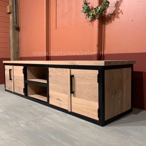 tv meubel eikenhout en staal 5.1 groot tv meubel eikenhout met stalen frame 5