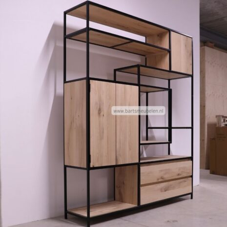 afbeelding vakkenkast eikenhout en staal 12