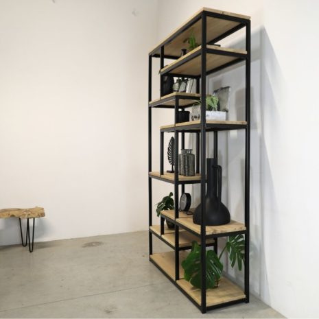 vakkenkast industrieel bart - open kast met vakken van eikenhout en staal in vele afmetingen