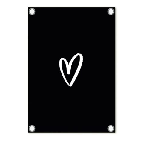 Tuinposter zwart met wit hartje 60x80cm Tuinposter zwart met wit hartje 60x80cm