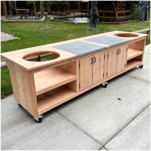 kamado tafel 310x90 met keramische tegels voor 2 kamados