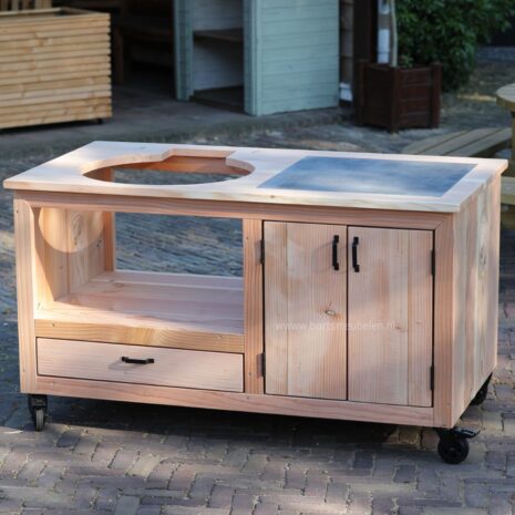 vooraanzicht Douglas buitenkeuken met tegel en lade voor Kamado Joe Classic 3