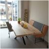 Eiken boomstam tafel 6cm dik met stalen matrix onderstel rond 210x100x78cm Eiken boomstam tafel 6cm dik met stalen matrix onderstel rond - 210x100x78cm