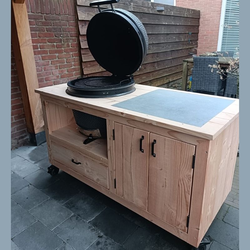 douglas buitenkeuken brendan in spiegelbeeld met large kamado grill guru met open klep douglas buitenkeuken brendan in spiegelbeeld met large kamado grill guru met open klep