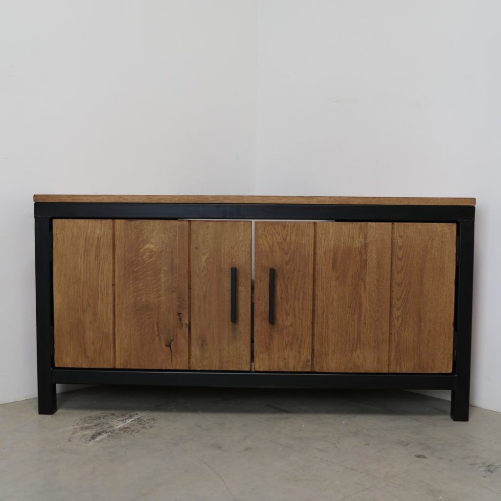 hoek tv meubel eikenhout en staal industrieel vooraanzichtzijde hoek tv meubel eikenhout en staal industrieel - vooraanzichtzijde