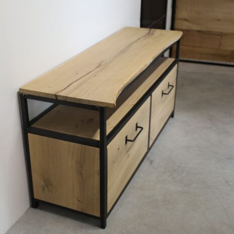 industriele tv kast boomstam warren van eikenhout