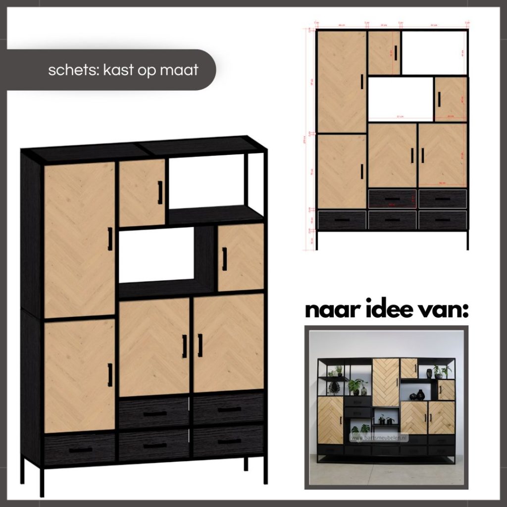 kast op maat met visgraat motief - deel1-schets