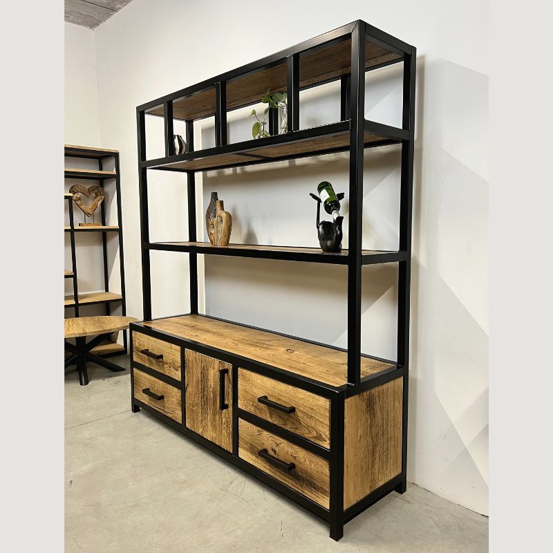 woonkamerkast op maat gebrand eikenhout en staal industriele woonstijl woonkamerkast op maat - gebrand eikenhout en staal - industriele woonstijl