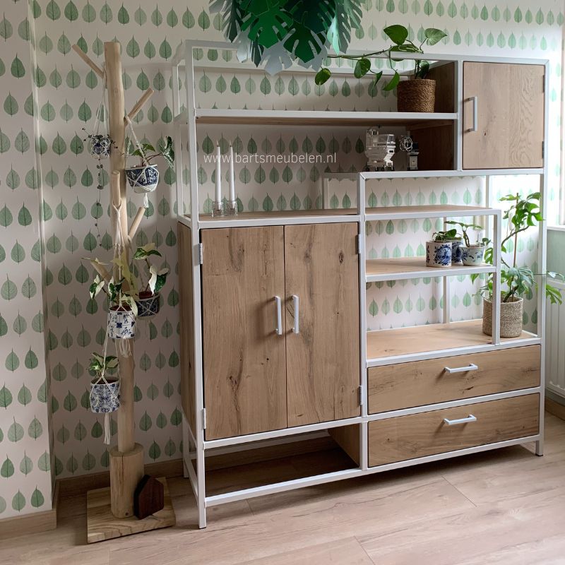 woonkamerkast wit frame met eikenhout op maat woonkamerkast - wit frame met eikenhout op maat