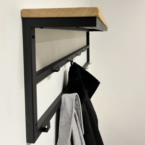 Industriele kapstok - dubbele rij - 120cm van eikenhout en zwart staal