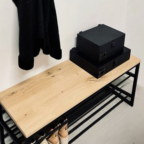 Schoenenrek industrieel 120cm eikenhout en staal