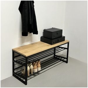 Schoenenrek industrieel 120cm eik+staal