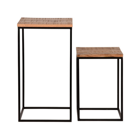 0Set Plantenzuilen Vintage Rough Mangohout 35x35x65 cm Voorkant