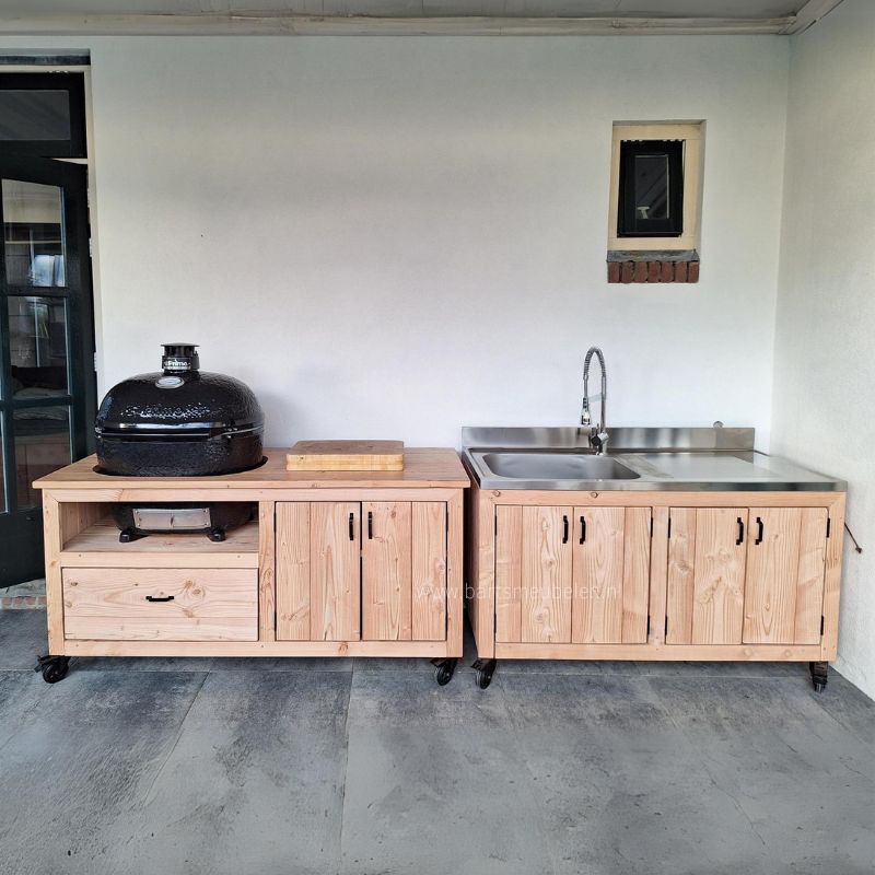 douglas buitenkeuken set op maat voor rvs werkblad met geintegreerde spoelbak en kamado primo oval