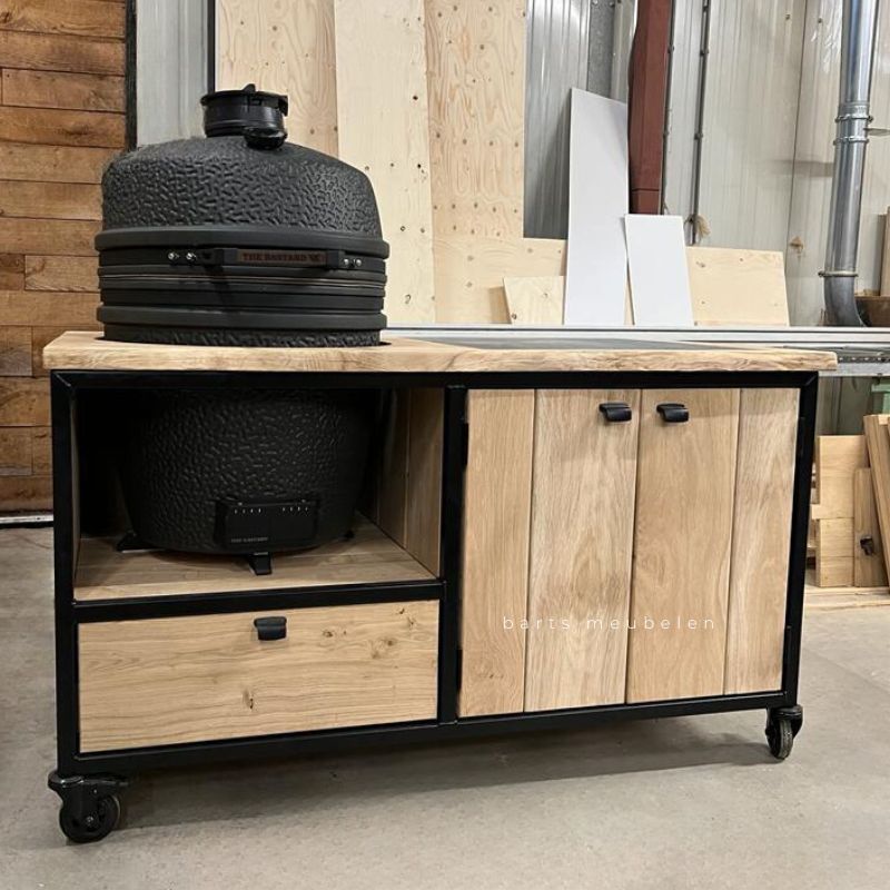 eikenhouten buitenkeuken stalen frame met kamado bastard eikenhouten buitenkeuken stalen frame met kamado bastard vx