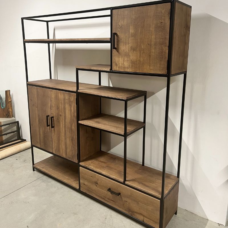maatwerk kast industrieel met vakken in eiken modern aged en staal matzwarte poedercoating maatwerk kast industrieel met vakken in eiken + modern aged en staal + matzwarte poedercoating