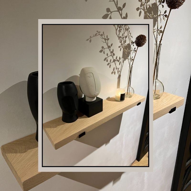 massief eiken wandplank 4cm dik met dragende beugels massief eiken wandplank 4cm dik met dragende beugels