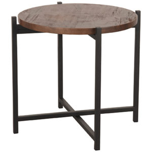 Mangohouten bijzettafel Dox, LABEL51, 40x40x40cm, espresso mangohout en zwart onderstel metaal