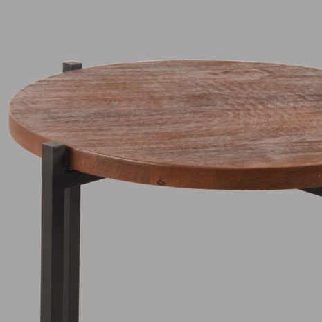 Mangohouten bijzettafel Dox, LABEL51, 40x40x40cm, espresso mangohout en zwart metaal onderstel