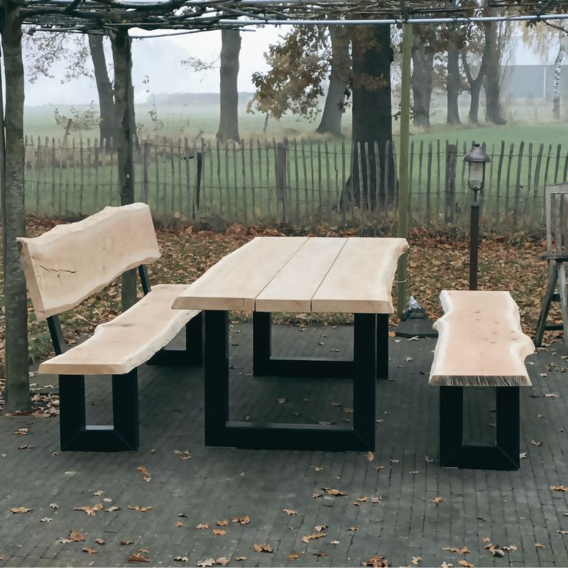 eikenhouten boomstam tuintaafel met banken eikenhouten boomstam tuintafel met banken
