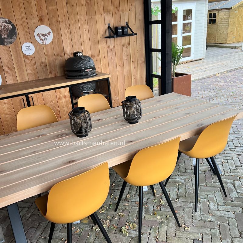 eucalyptushouten tuintafel met gele tuintafel stoelen eucalyptushouten tuintafel met gele tuintafel stoelen