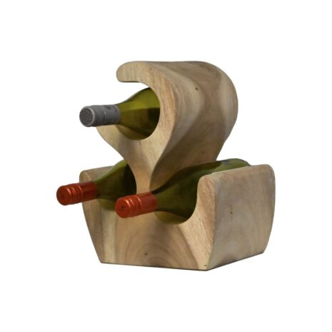 sfeerfoto flessenhouder suarhout voor 3 wijnflessen stevig en natuurlijk