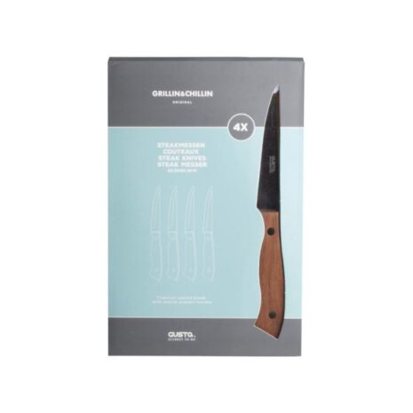 Gusta steakmessen met houten handvat - 4 stuks in verpakking