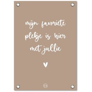 bruine tuinposter met tekst wit