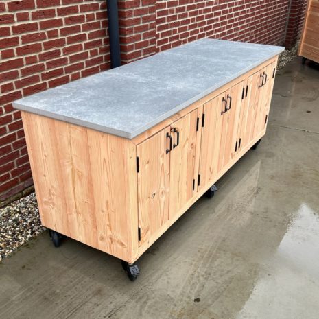 Tuinkast hout op wielen laag Selena - uniek