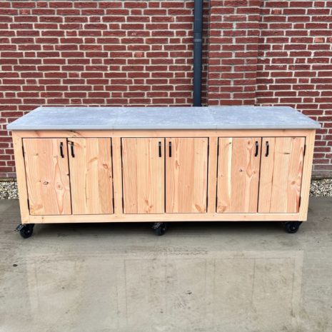 Tuinkast hout op wielen laag Selena vooraanzicht