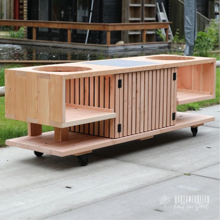 Buitenkeuken latjes op maat voor 2 Large Kamado's