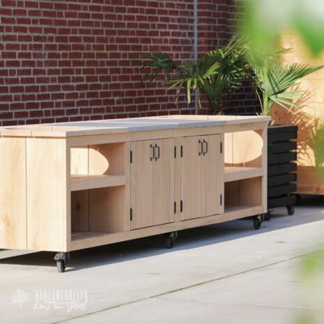 sfeervolle Buitenkeuken eikenhout 310x80cm