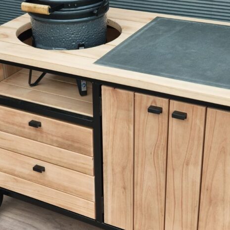 buitenkeuken eucalyptus wielen - details - voor compact kamado en pizza-oven