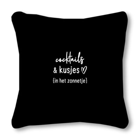 Buitenkussen Cocktails en Kusjes zwart 40x40 cm – Zoedt