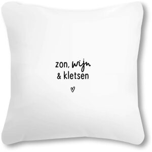 Buitenkussen wit Zon, wijn en kletsen 40x40 cm – Zoedt