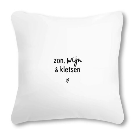 Buitenkussen wit Zon wijn en kletsen 40x40 cm – Zoedt Buitenkussen wit Zon, wijn en kletsen 40x40 cm – Zoedt