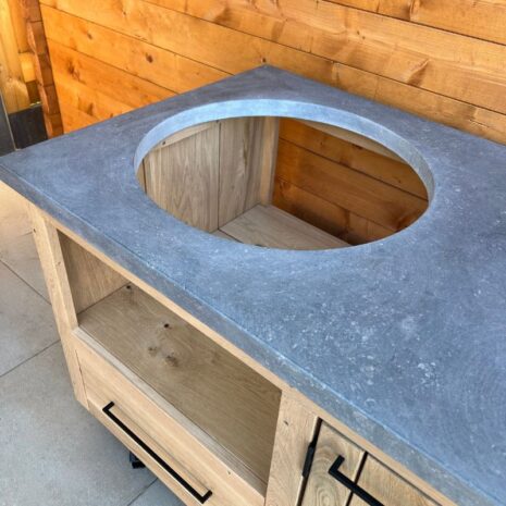 bovenaanzicht buitenkeuken eikenhout keramische blad