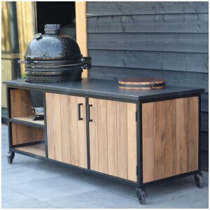 buitenkeuken Fraké hout en zwart granieten blad