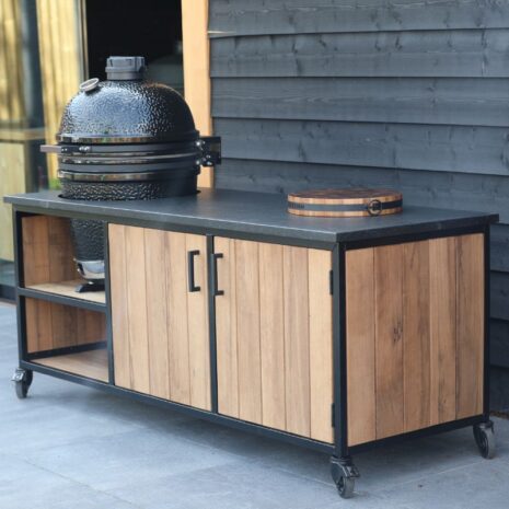 buitenkeuken Frake hout en zwart granieten blad buitenkeuken Fraké hout en zwart granieten blad